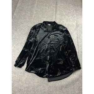 Caribou Women L VTG Black Velvet Button Blouse Glitzy Floral Glitter Old Money